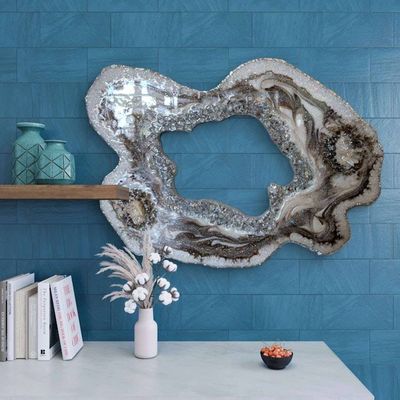 Alternate image for Large Brown Marble Resin Geode Freeform Sculpture Painting | Aura Quartz Glitter Irregular Neutral White Agate Original Signed Art 30