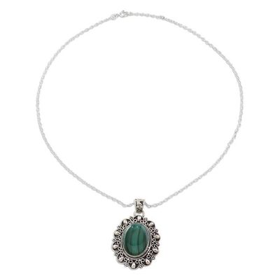 Alternate image for Malachite and Sterling Silver Pendant Necklace from India Sophisticated in Green