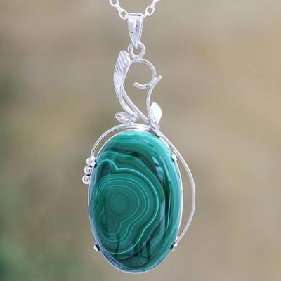 Alternate image for Sterling Silver Choker Malachite Necklace Verdant India