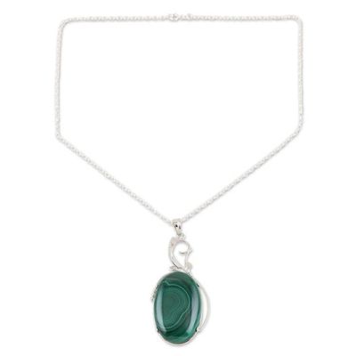 Alternate image for Sterling Silver Choker Malachite Necklace Verdant India
