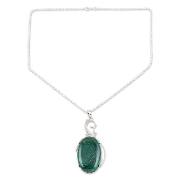 Alternate image for Sterling Silver Choker Malachite Necklace Verdant India