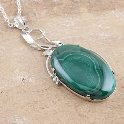 Alternate image for Sterling Silver Choker Malachite Necklace Verdant India