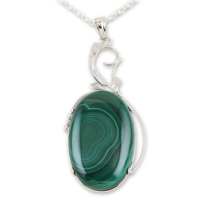 Alternate image for Sterling Silver Choker Malachite Necklace Verdant India