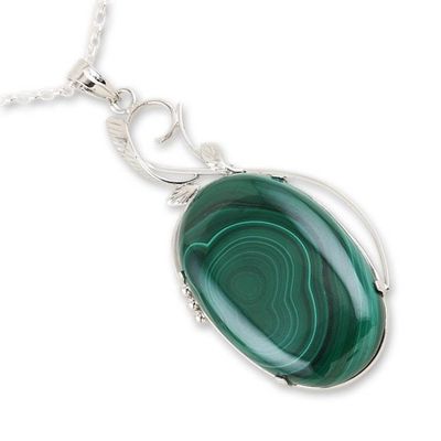 Alternate image for Sterling Silver Choker Malachite Necklace Verdant India