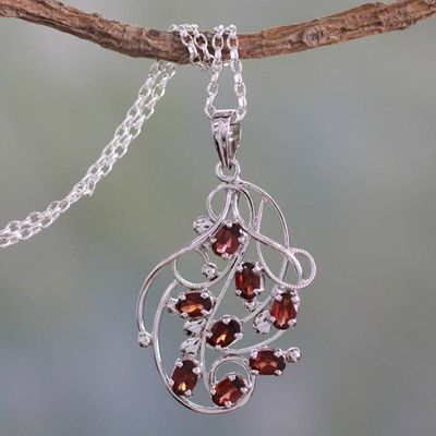 Alternate image for Silver Handmade Garnet Necklace Rosebuds