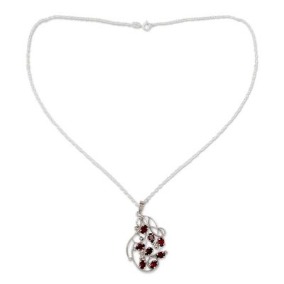 Alternate image for Silver Handmade Garnet Necklace Rosebuds