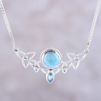 Alternate image for Larimar and Blue Topaz Pendant Necklace from India Glorious Sky