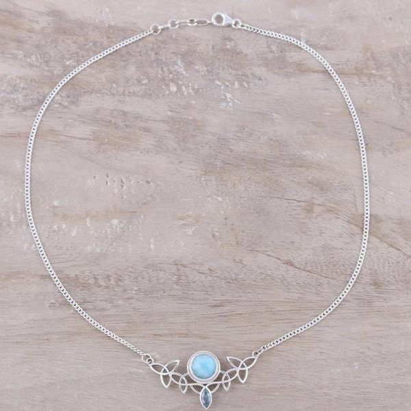 Alternate image for Larimar and Blue Topaz Pendant Necklace from India Glorious Sky