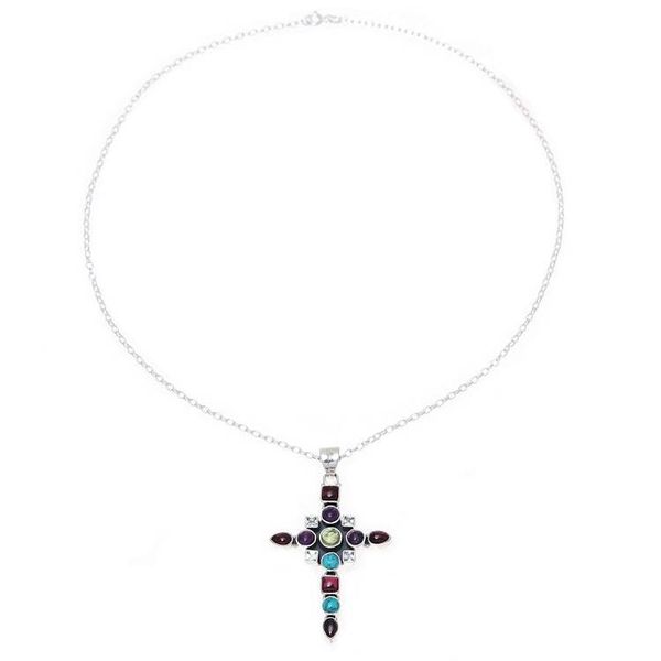Alternate image for Multi-Gemstone Cross Pendant Necklace from India Faithful Fusion