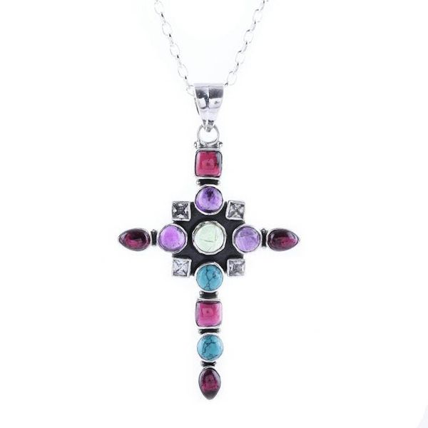 Alternate image for Multi-Gemstone Cross Pendant Necklace from India Faithful Fusion