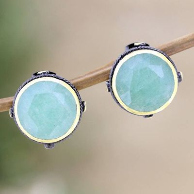 Alternate image for 18k Gold-Accented Button Earrings with Natural Aventurine Leadership Mirrors