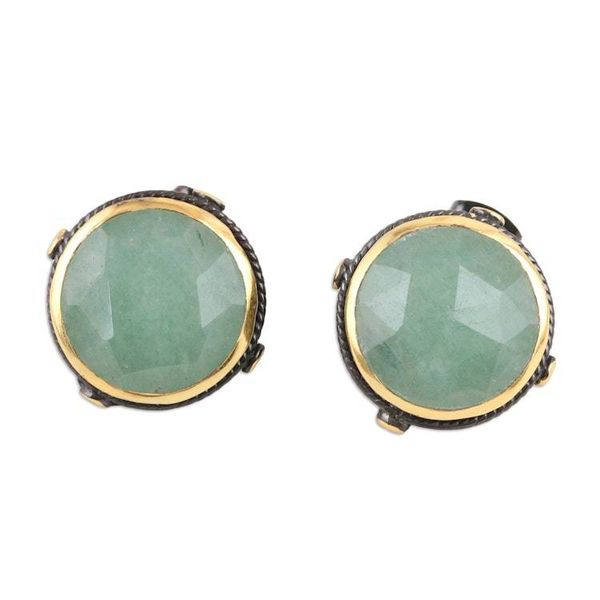 Alternate image for 18k Gold-Accented Button Earrings with Natural Aventurine Leadership Mirrors