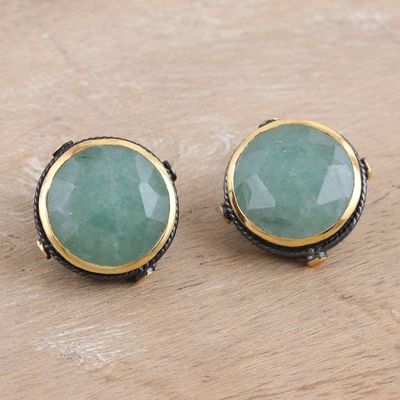 Alternate image for 18k Gold-Accented Button Earrings with Natural Aventurine Leadership Mirrors