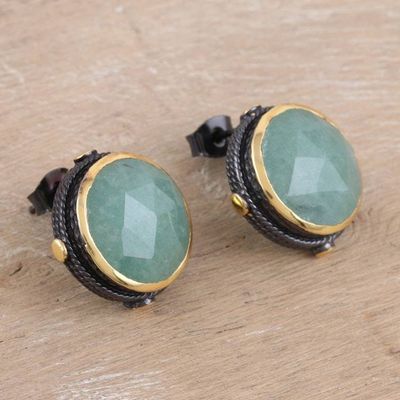 Alternate image for 18k Gold-Accented Button Earrings with Natural Aventurine Leadership Mirrors