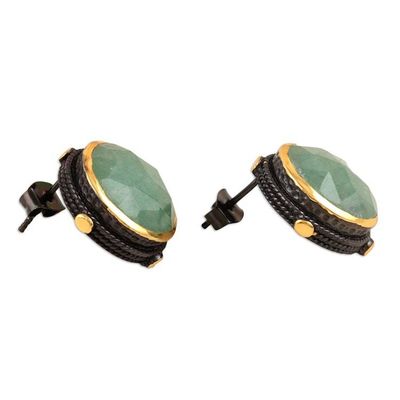 Alternate image for 18k Gold-Accented Button Earrings with Natural Aventurine Leadership Mirrors