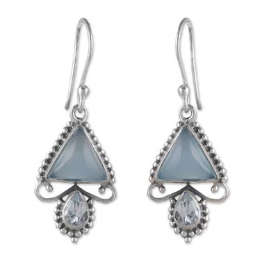 Alternate image for 1-Carat Chalcedony and Blue Topaz Dangle Earrings from India Blue Convergence