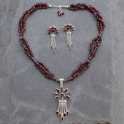 Alternate image for Fair Trade Sterling Silver Beaded Garnet Jewelry Set Daisy Passion