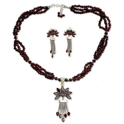 Alternate image for Fair Trade Sterling Silver Beaded Garnet Jewelry Set Daisy Passion