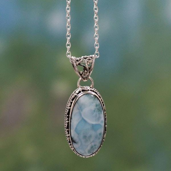 Alternate image for Hand Crafted Sterling Silver and Larimar Necklace Sky Delight