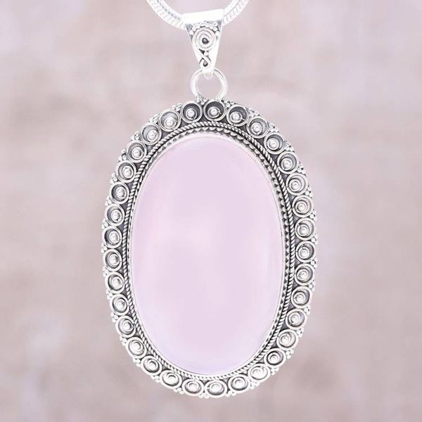 Alternate image for Large Oval Rose Quartz and Sterling Silver Pendant Necklace Fairest Beauty