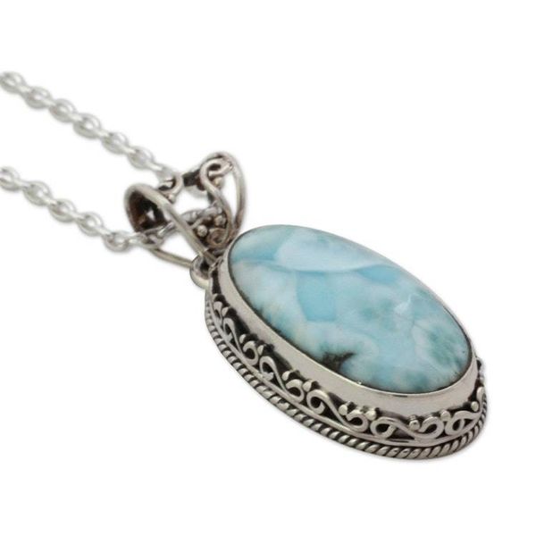 Alternate image for Hand Crafted Sterling Silver and Larimar Necklace Sky Delight
