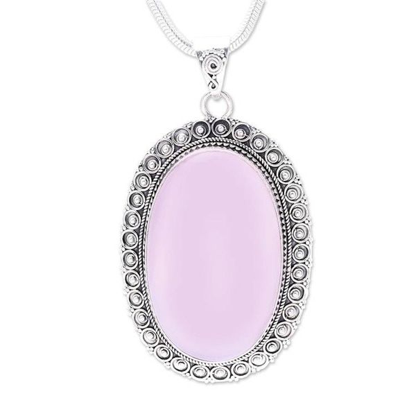Alternate image for Large Oval Rose Quartz and Sterling Silver Pendant Necklace Fairest Beauty