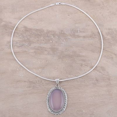 Alternate image for Large Oval Rose Quartz and Sterling Silver Pendant Necklace Fairest Beauty