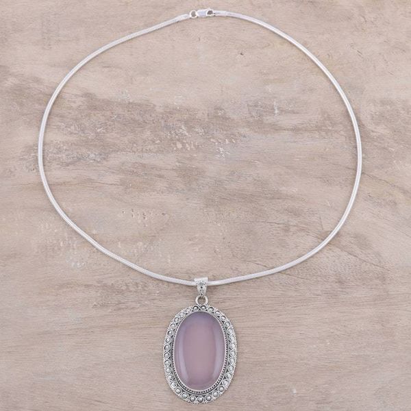 Alternate image for Large Oval Rose Quartz and Sterling Silver Pendant Necklace Fairest Beauty