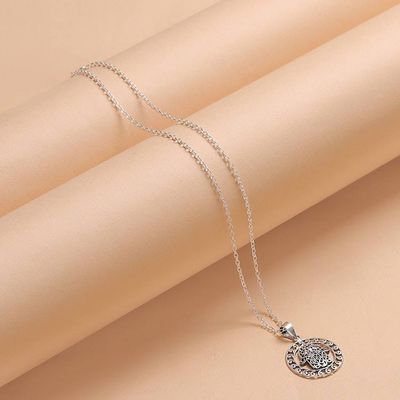 Alternate image for Sterling Silver Hamsa Motif Circular Pendant Necklace Encircled Hamsa