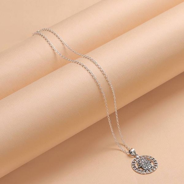 Alternate image for Sterling Silver Hamsa Motif Circular Pendant Necklace Encircled Hamsa