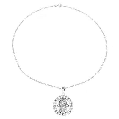 Alternate image for Sterling Silver Hamsa Motif Circular Pendant Necklace Encircled Hamsa