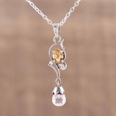 Alternate image for Leaf Motif Crystal and Citrine Pendant Necklace from India Golden Sunshine