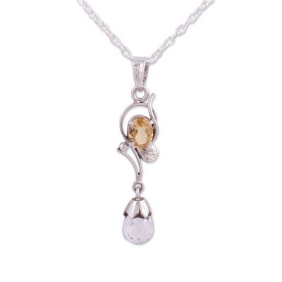 Alternate image for Leaf Motif Crystal and Citrine Pendant Necklace from India Golden Sunshine