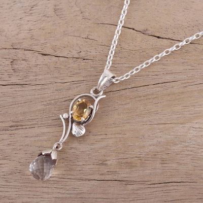 Alternate image for Leaf Motif Crystal and Citrine Pendant Necklace from India Golden Sunshine