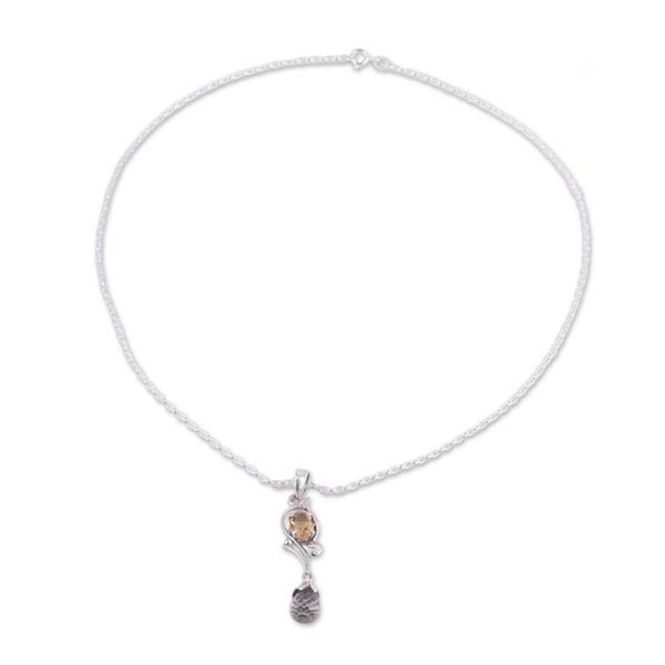 Alternate image for Leaf Motif Crystal and Citrine Pendant Necklace from India Golden Sunshine