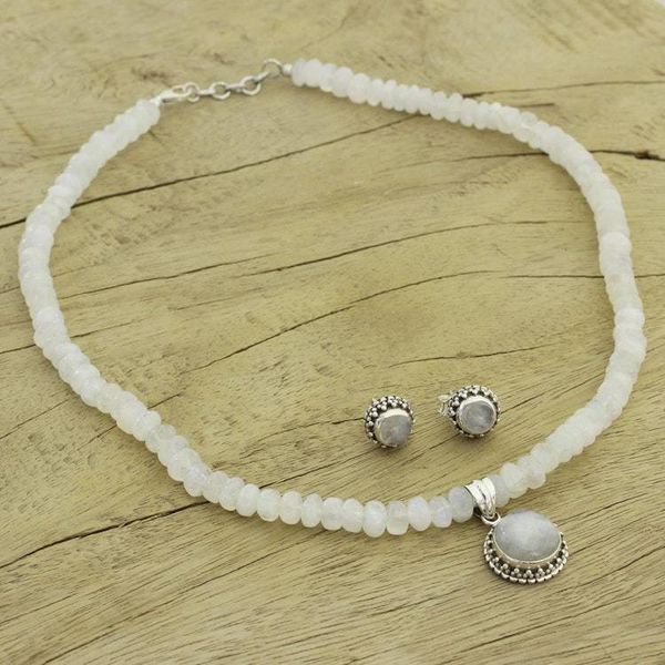 Alternate image for Moonstone Jewelry Set Sterling Silver Necklace Earrings  Rainbow Moons