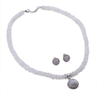Alternate image for Moonstone Jewelry Set Sterling Silver Necklace Earrings  Rainbow Moons