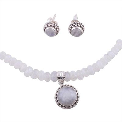 Alternate image for Moonstone Jewelry Set Sterling Silver Necklace Earrings  Rainbow Moons