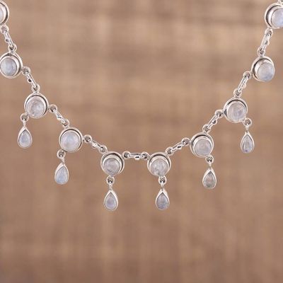 Main image for Rainbow Moonstone and Sterling Silver Necklace Indian Style Shimmer