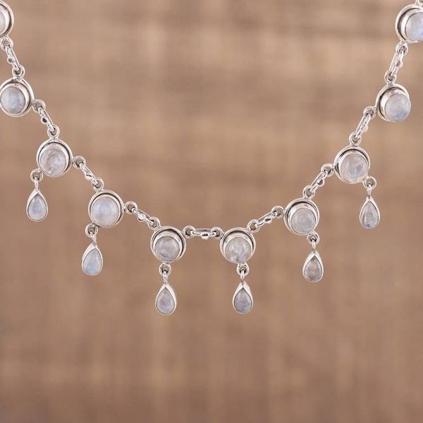 Alternate image for Rainbow Moonstone and Sterling Silver Necklace Indian Style Shimmer