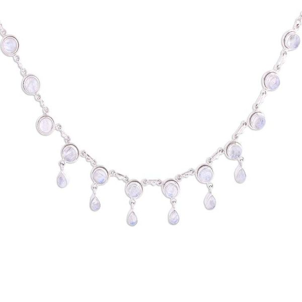 Alternate image for Rainbow Moonstone and Sterling Silver Necklace Indian Style Shimmer