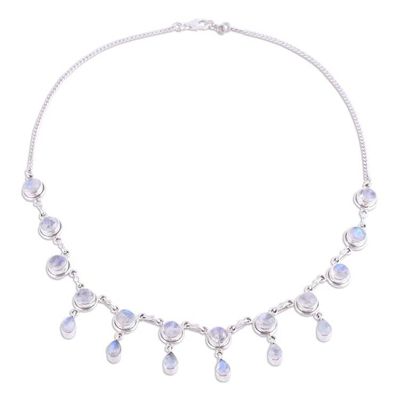 Alternate image for Rainbow Moonstone and Sterling Silver Necklace Indian Style Shimmer