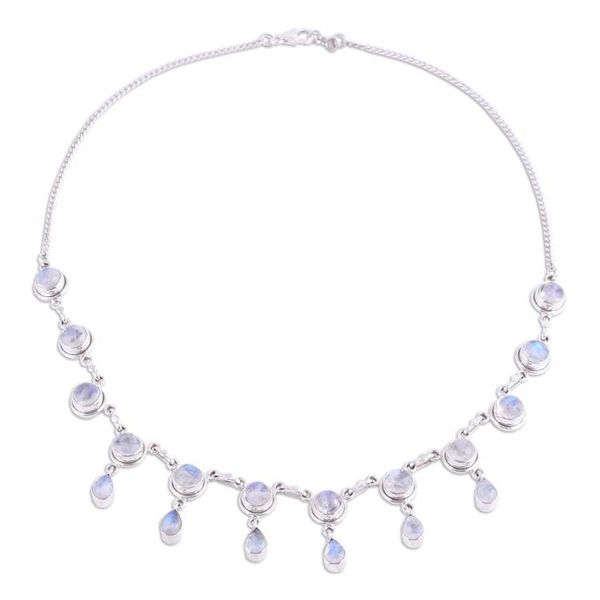 Alternate image for Rainbow Moonstone and Sterling Silver Necklace Indian Style Shimmer