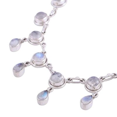 Alternate image for Rainbow Moonstone and Sterling Silver Necklace Indian Style Shimmer