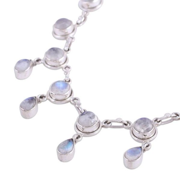 Alternate image for Rainbow Moonstone and Sterling Silver Necklace Indian Style Shimmer