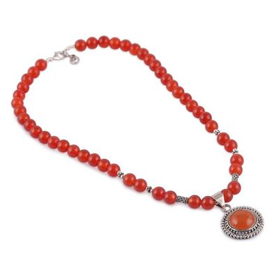 Alternate image for Sun-Themed Carnelian Gem Necklace and Earrings Jewelry Set Fiery Sun