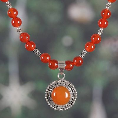 Alternate image for Sun-Themed Carnelian Gem Necklace and Earrings Jewelry Set Fiery Sun