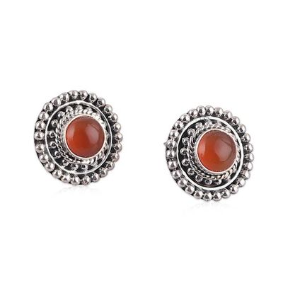 Alternate image for Sun-Themed Carnelian Gem Necklace and Earrings Jewelry Set Fiery Sun