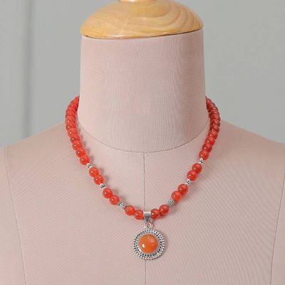 Alternate image for Sun-Themed Carnelian Gem Necklace and Earrings Jewelry Set Fiery Sun