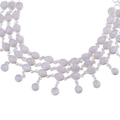 Alternate image for Sterling Silver Rainbow Moonstone Statement Necklace Ice